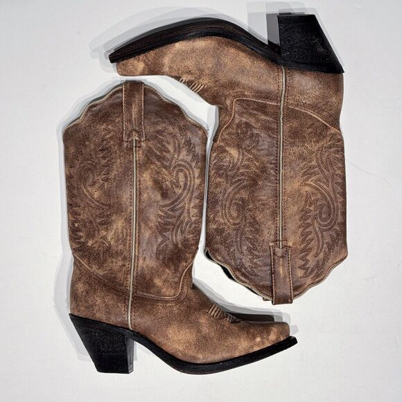 NWOB Rockin' Country Brown Leather Cowgirl Western Boots Snip Toe Women Size 7M - Picture 9 of 16